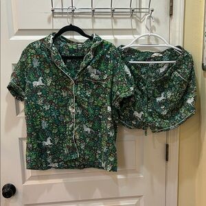 Printfresh Girls Green Unicorn Floral Button-Down Pajama Top